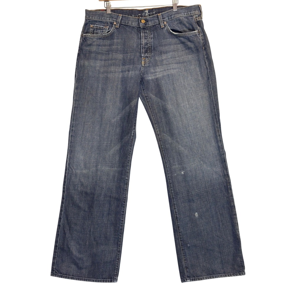 7 For All Mankind Austyn Relaxed Jeans Mens 38x33 Blue Denim Distressed‎